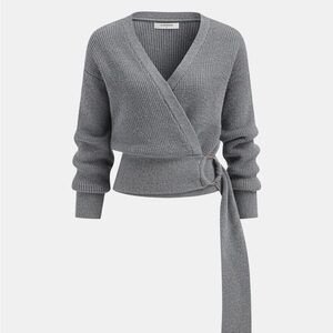 Commense Grey V-Neck Wrap Sweater
